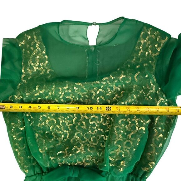 Mike Benet Formals Gorgeous Vintage 70s Emerald Green Chiffon Long Dress Size 14 - Picture 9 of 11